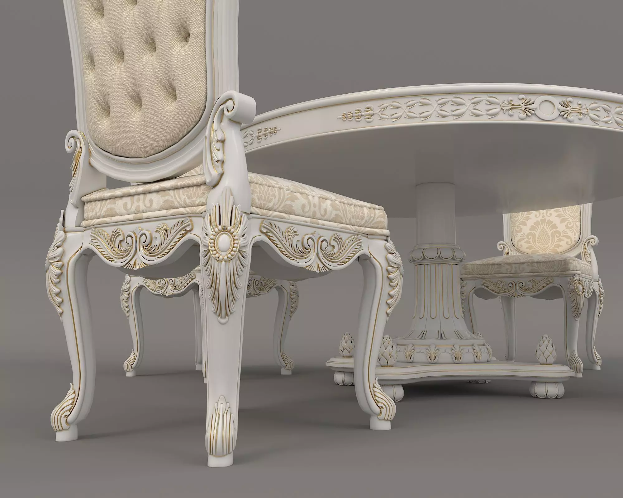 Classic European style Dining Table and Chairs 25 3D model_4