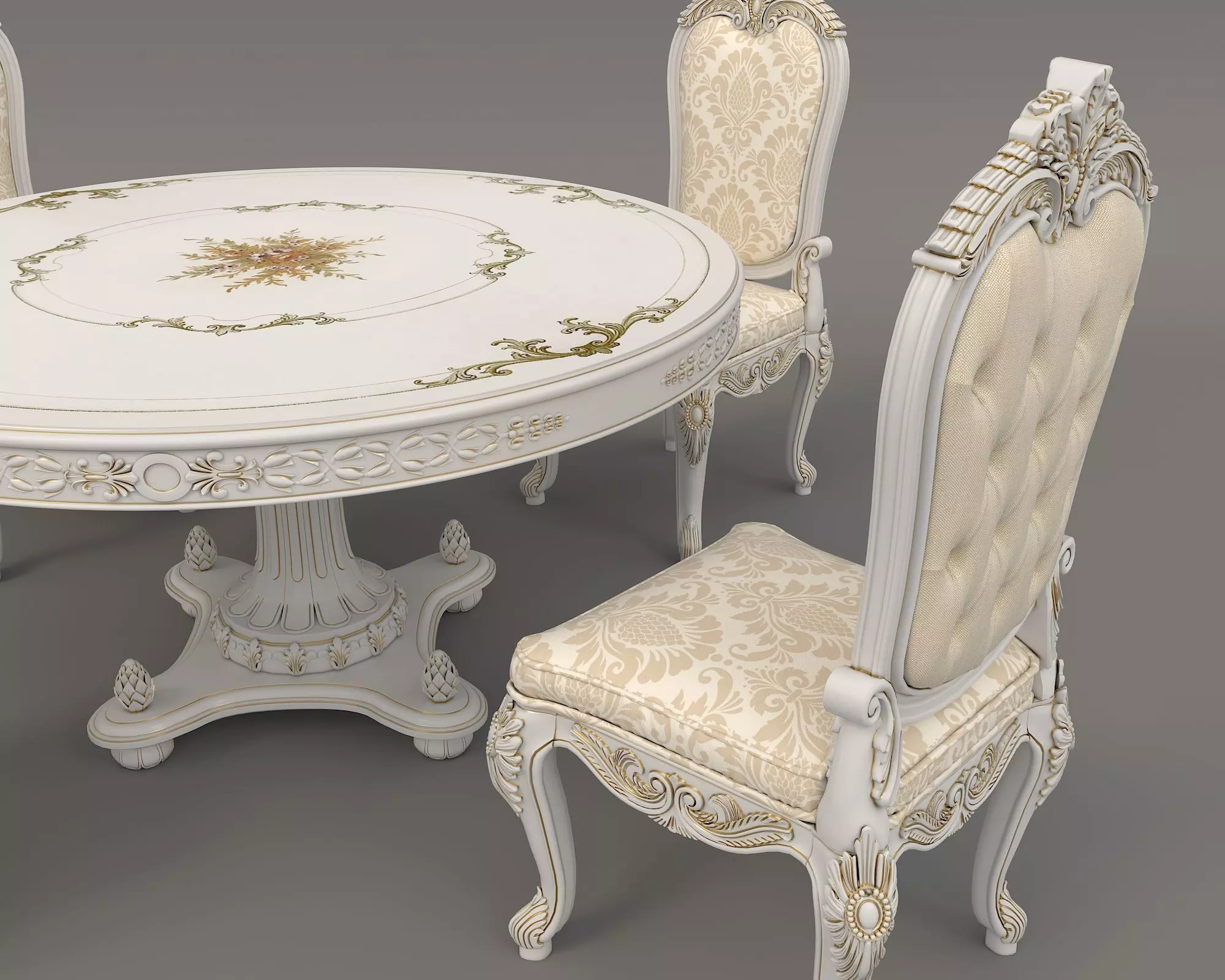 Classic European style Dining Table and Chairs 25 3D model_3