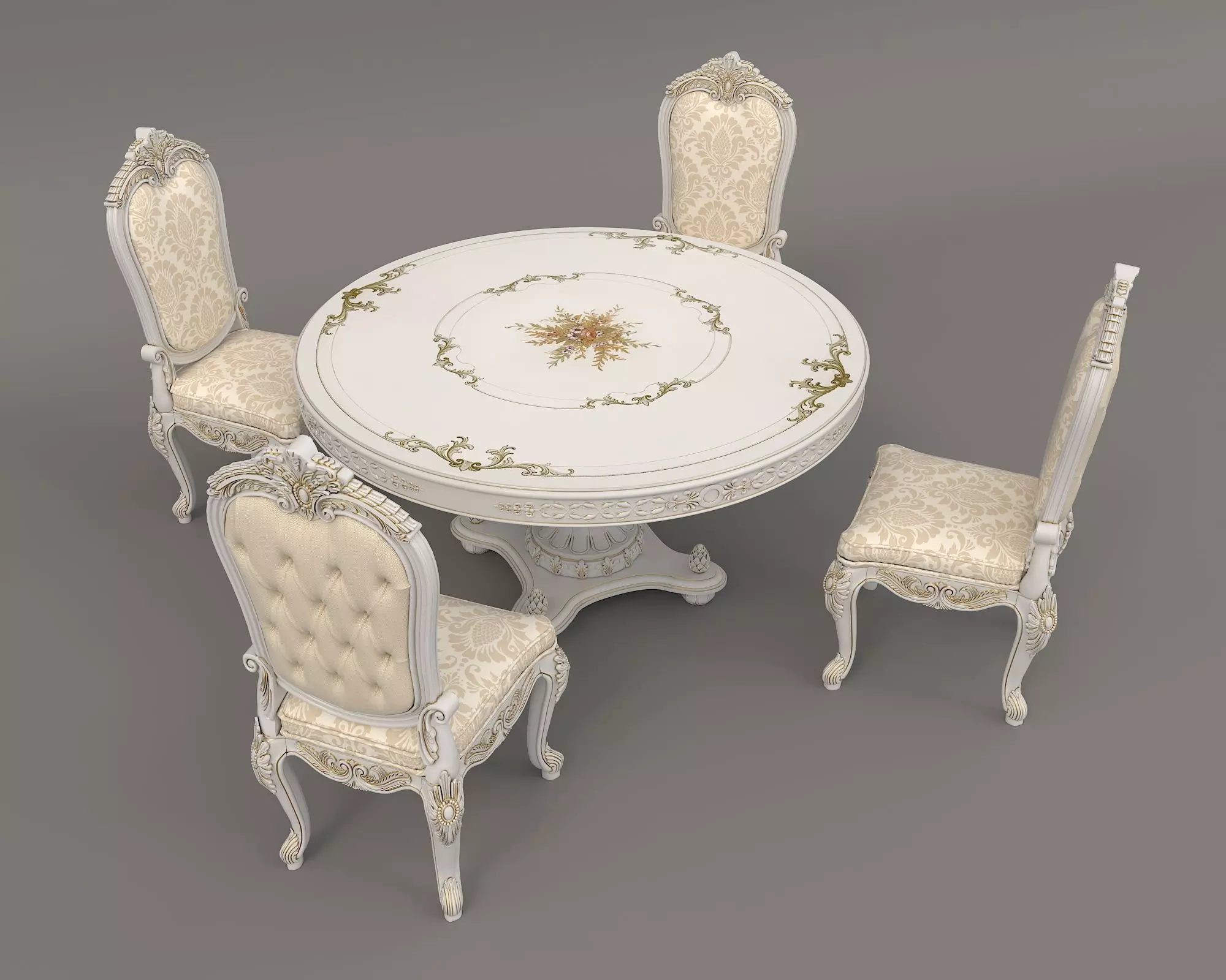 Classic European style Dining Table and Chairs 25 3D model_1