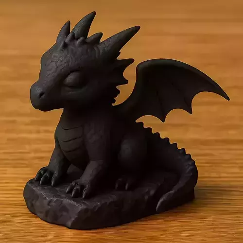 Little Black Dragon on Rock Figurine