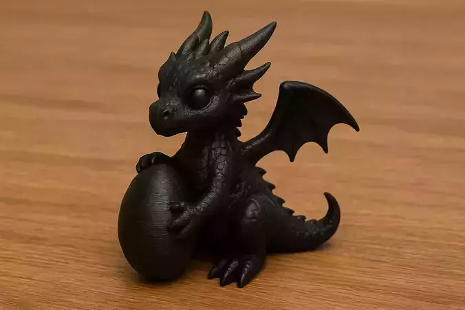 Little Black Dragon With Egg Figure