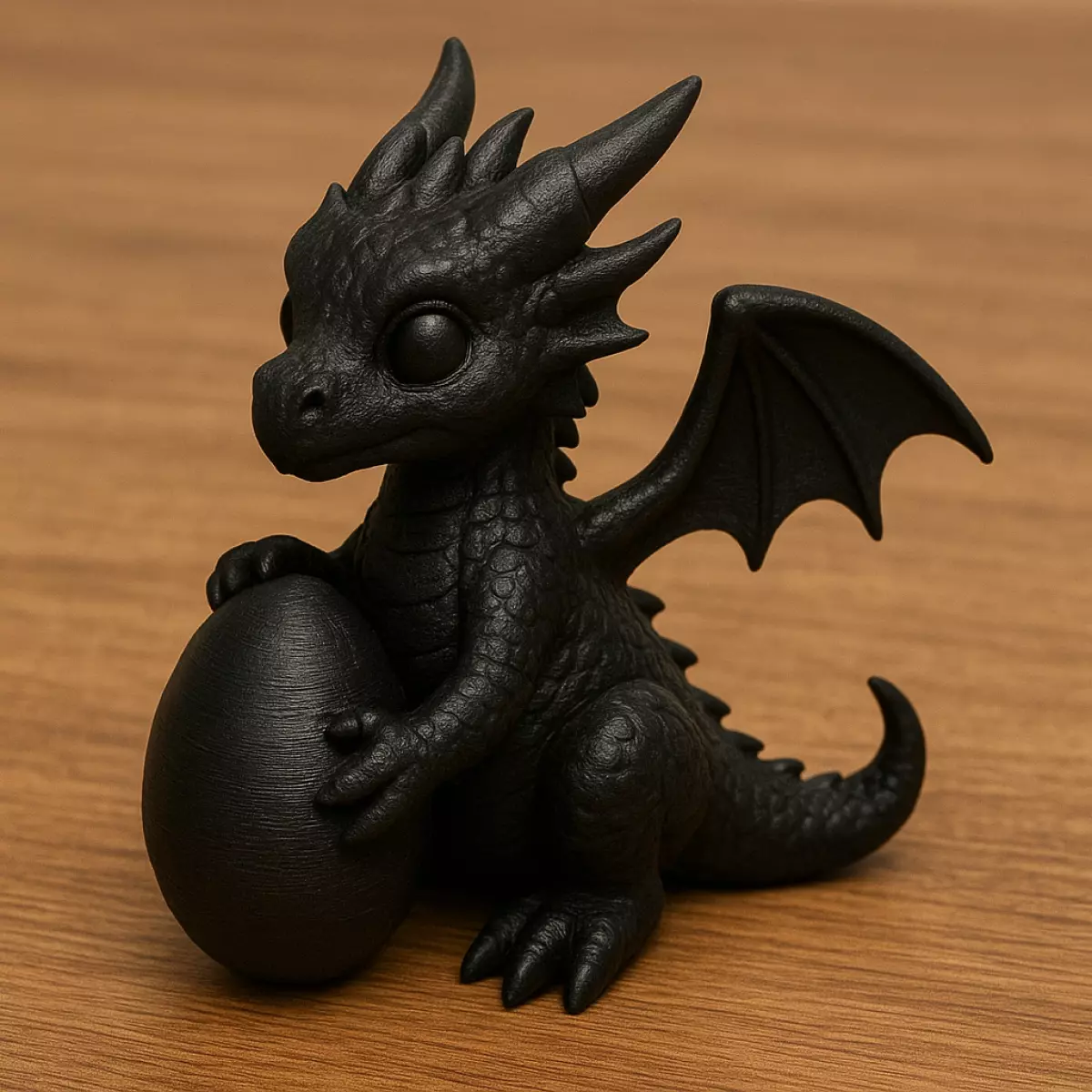 Little Black Dragon With Egg Figure 3D print model_1
