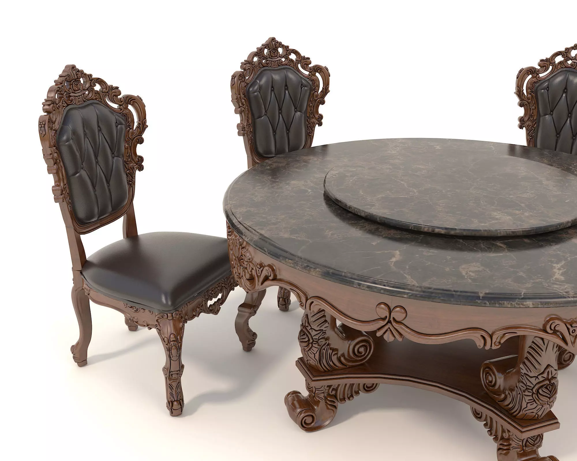 Classic European style Dining Table and Chairs 26 3D model_4