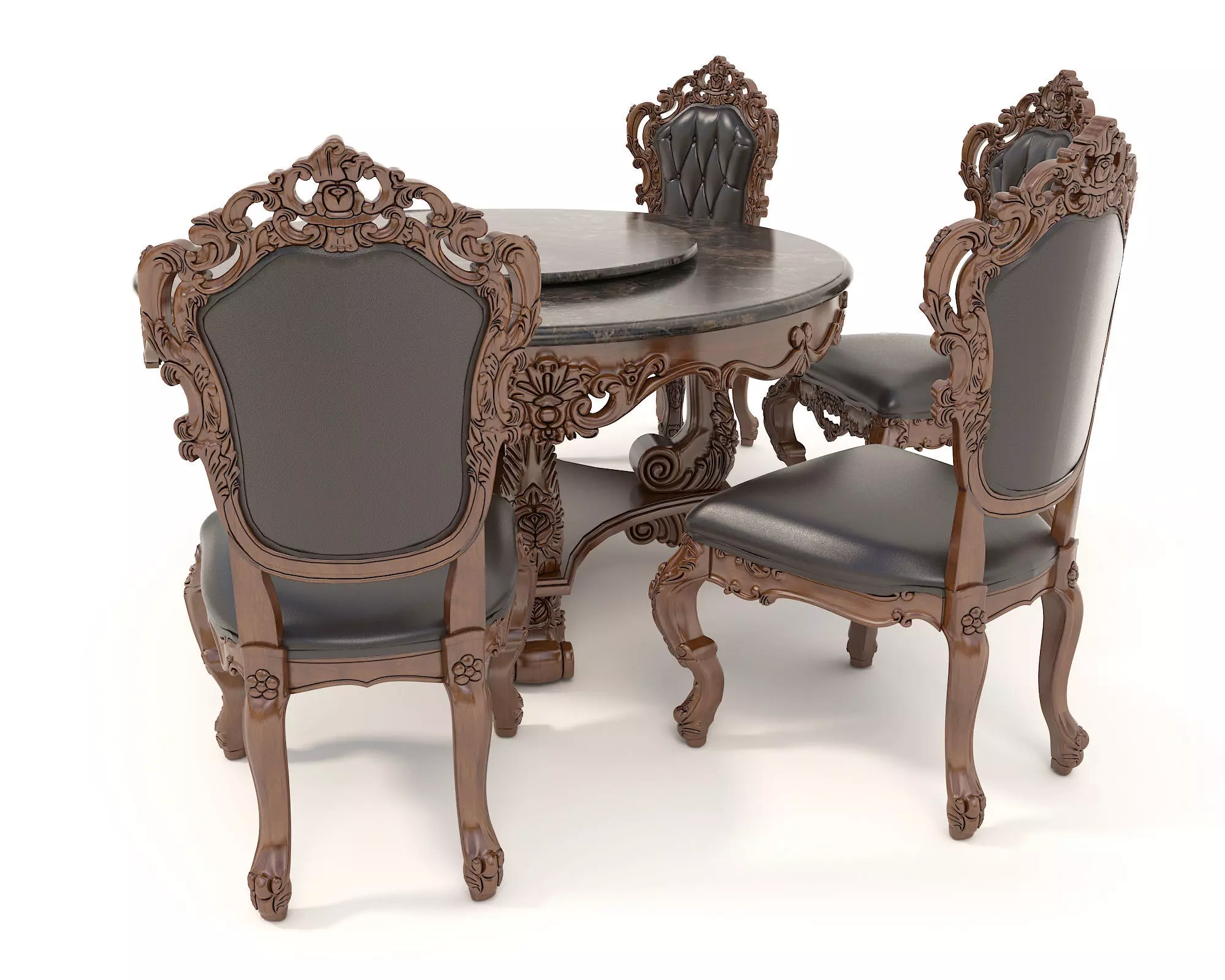 Classic European style Dining Table and Chairs 26 3D model_5