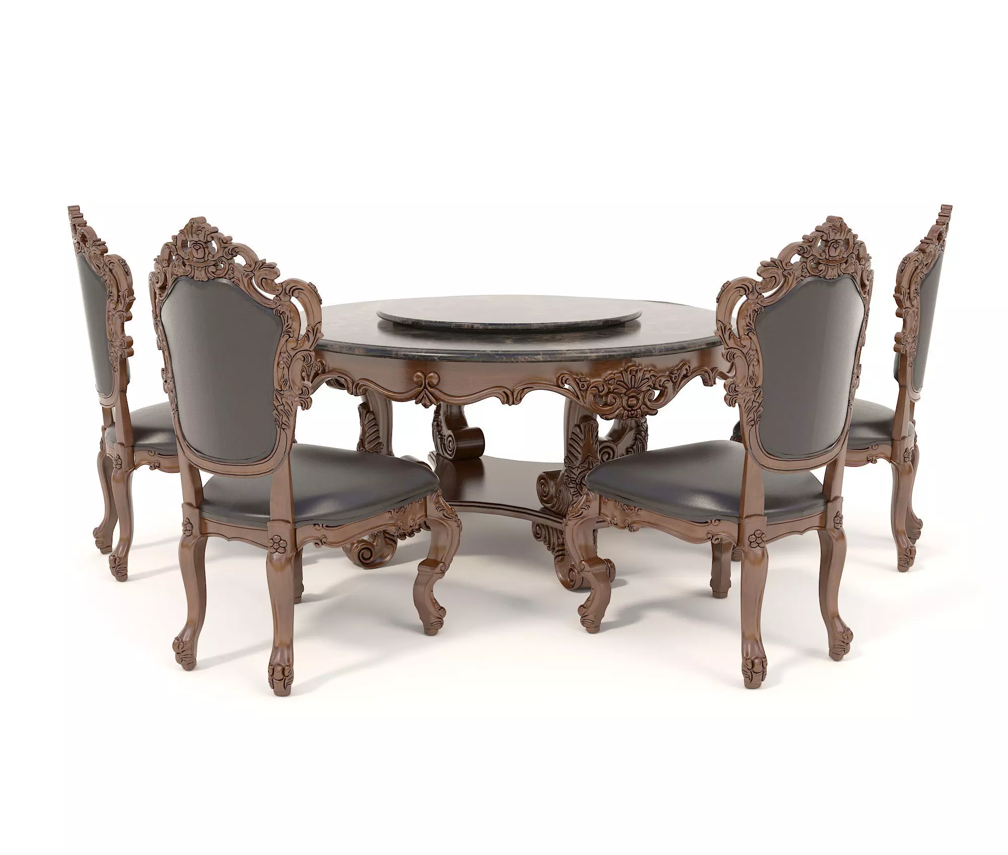 Classic European style Dining Table and Chairs 26 3D model_2