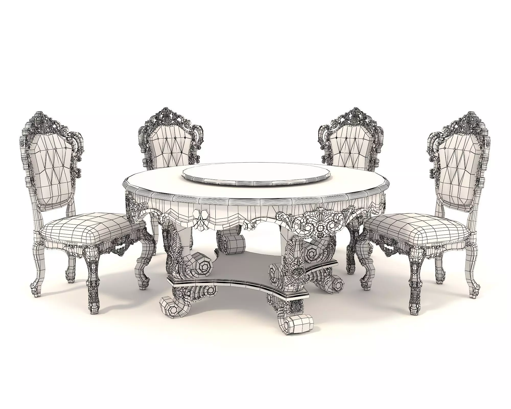 Classic European style Dining Table and Chairs 26 3D model_10