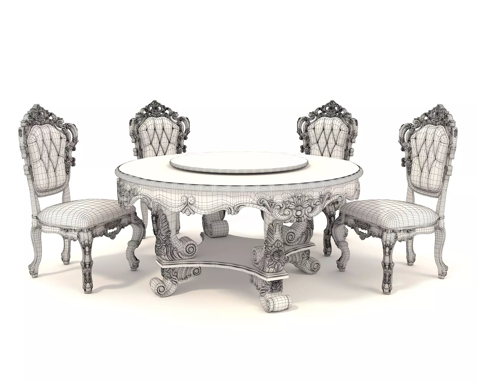 Classic European style Dining Table and Chairs 26 3D model_9