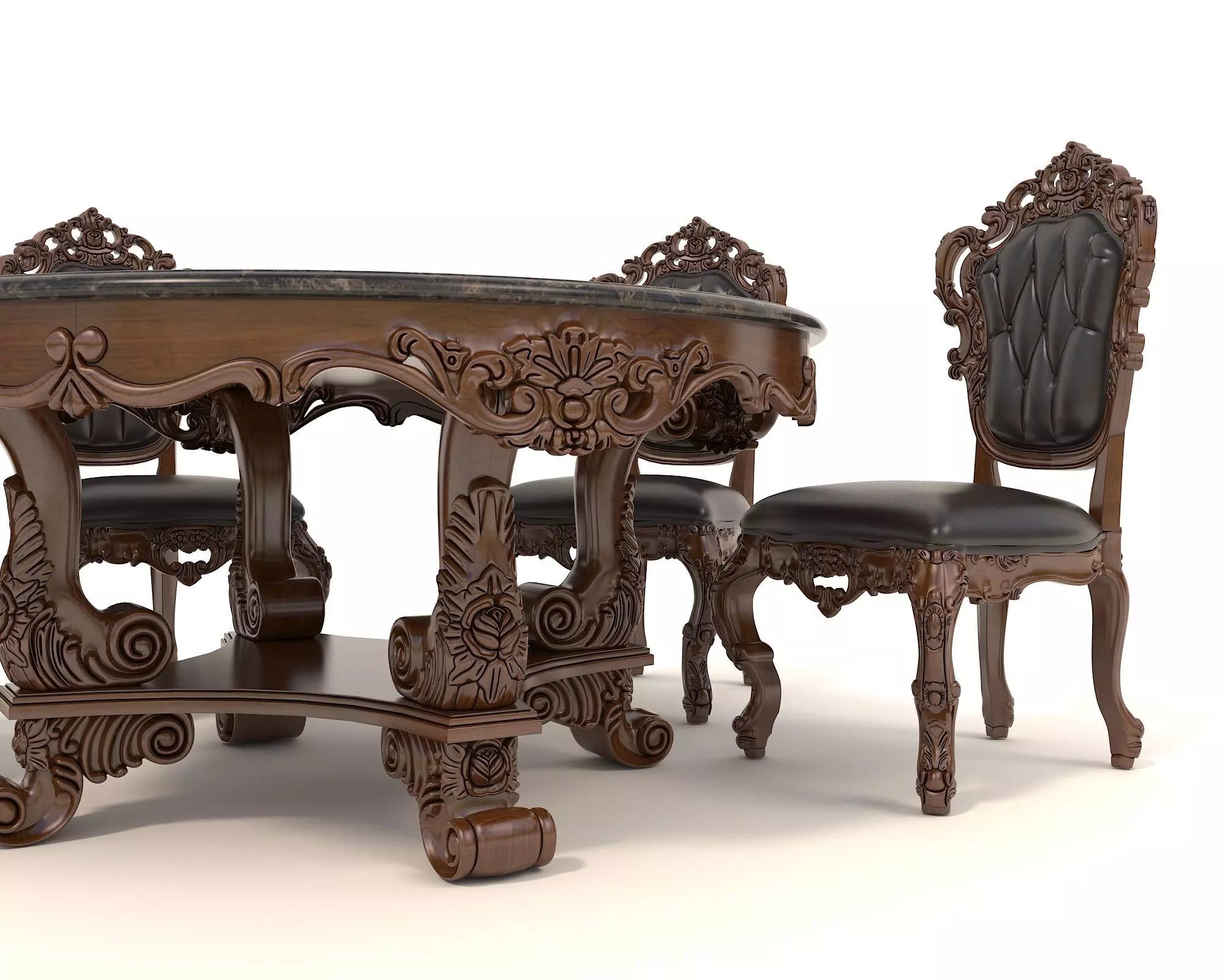 Classic European style Dining Table and Chairs 26 3D model_3