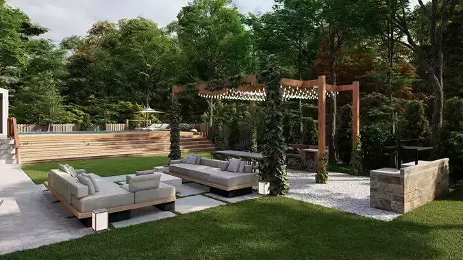 Garden Landscape 3D Model - SketchUp and Lumion Scene