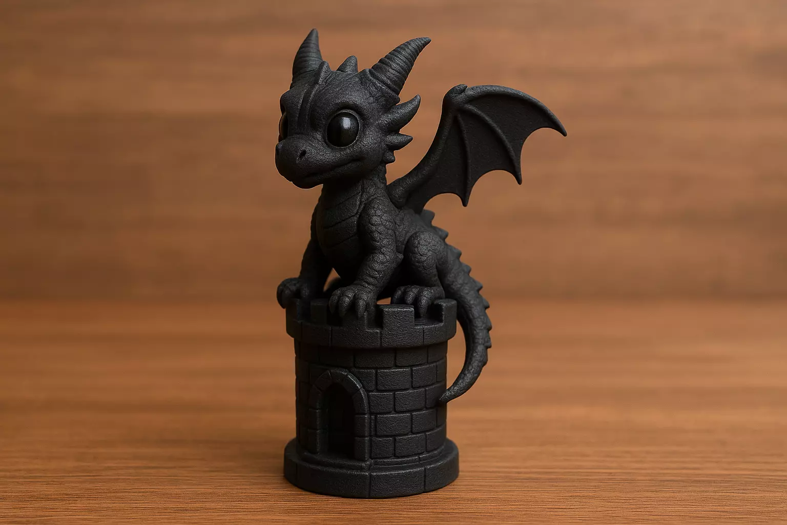Little Black Dragon on Castle Tower Figure 3D print model