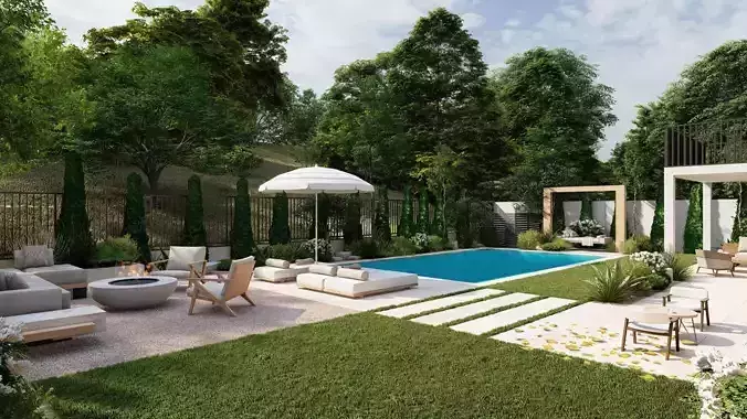 Garden Landscape 3D Model - SketchUp and Lumion Scene