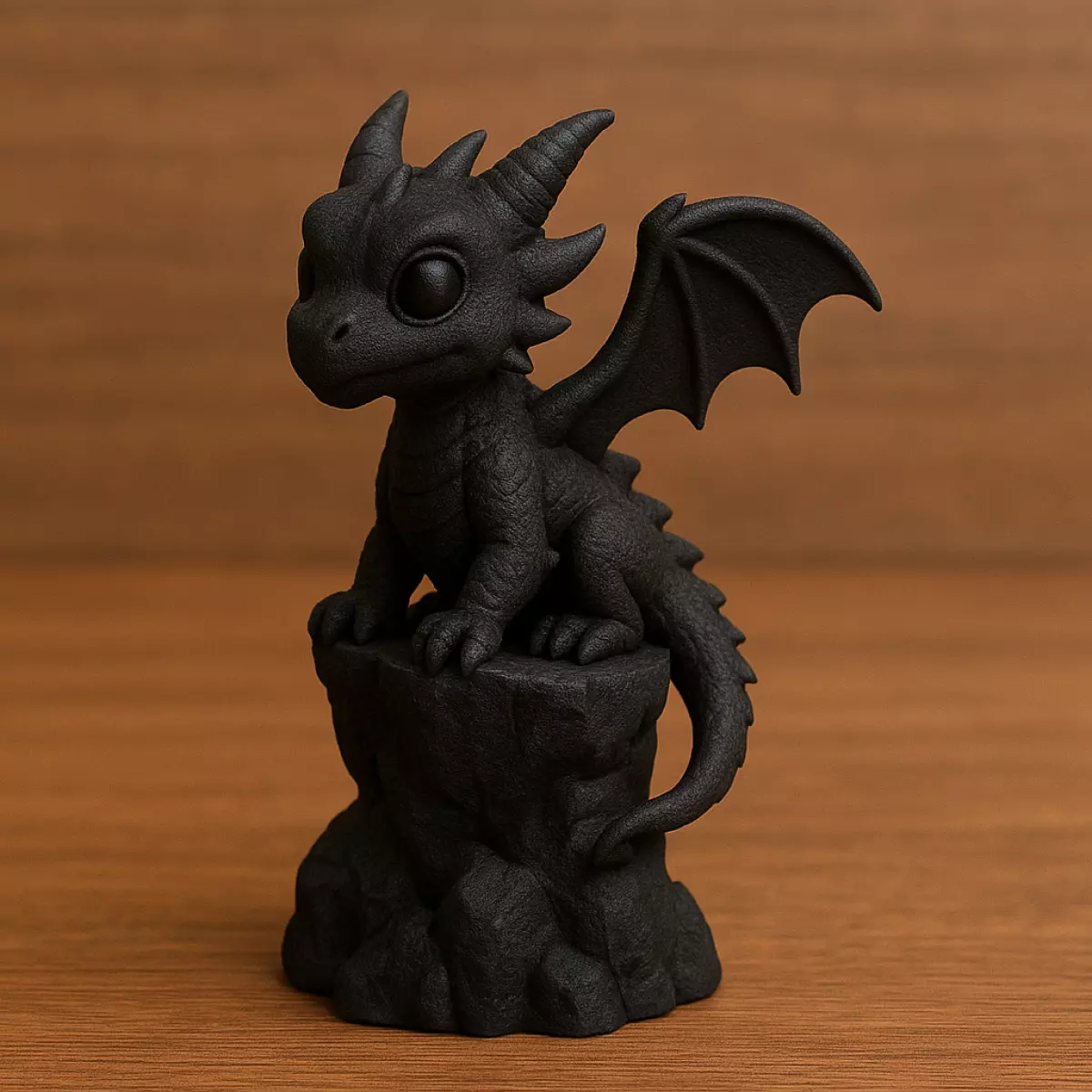 Little Black Dragon on Cliff Figurine 3D print model_1