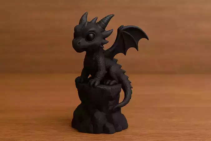 Little Black Dragon on Cliff Figurine