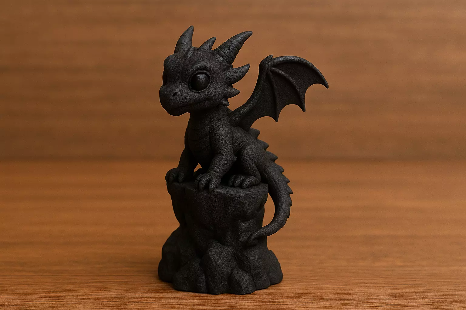 Little Black Dragon on Cliff Figurine 3D print model_0