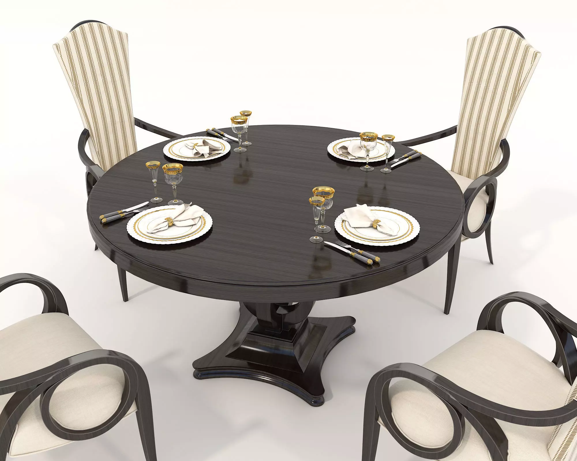 European style Dining Table and Chairs 3 3D model_3