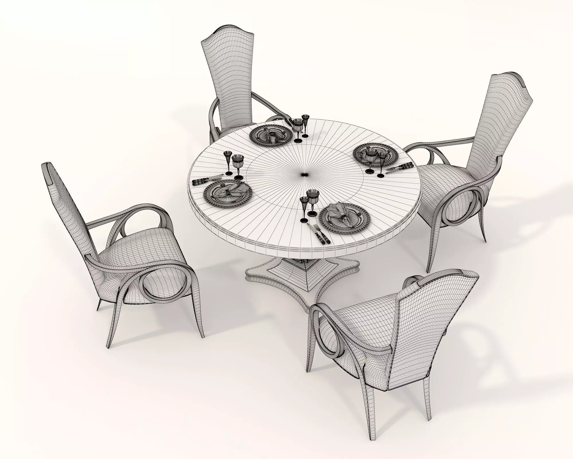 European style Dining Table and Chairs 3 3D model_11