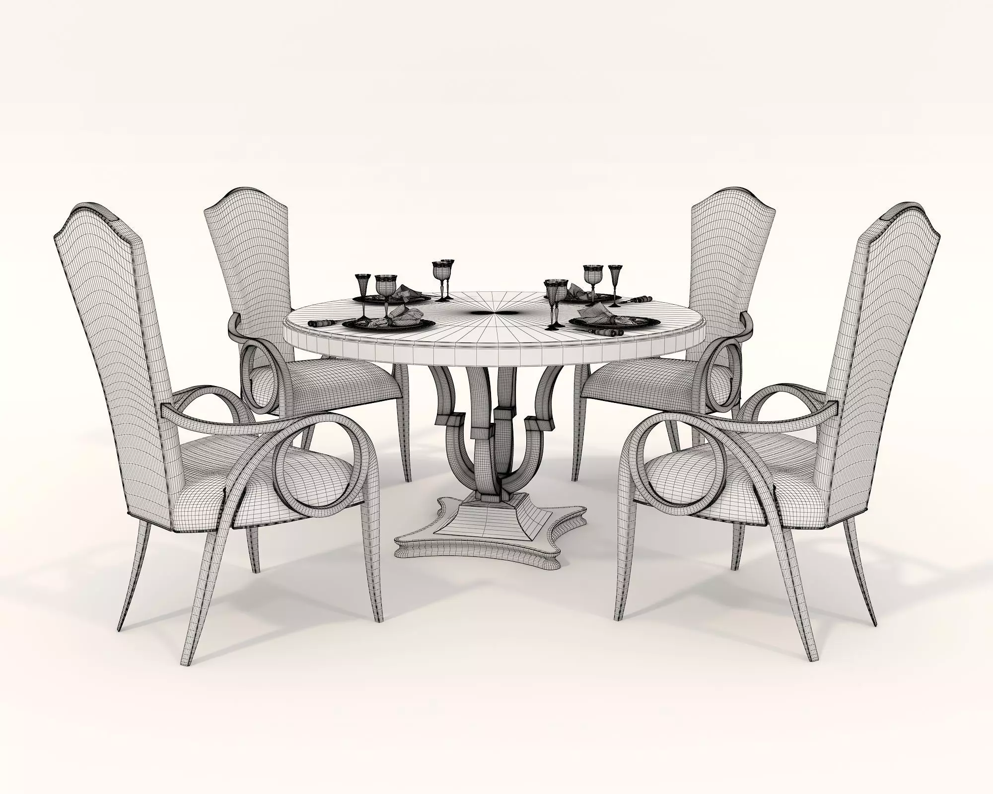 European style Dining Table and Chairs 3 3D model_10