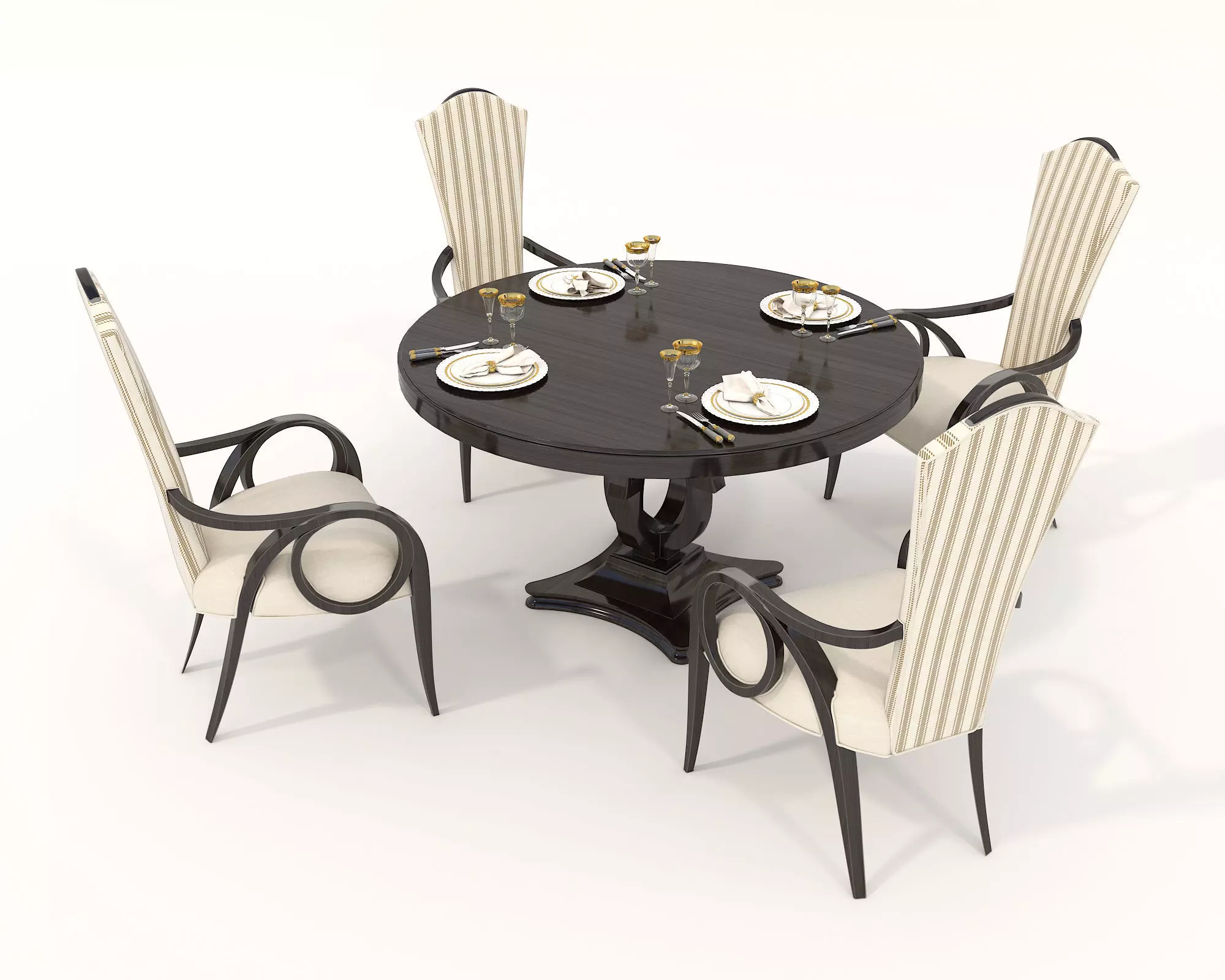 European style Dining Table and Chairs 3 3D model_4