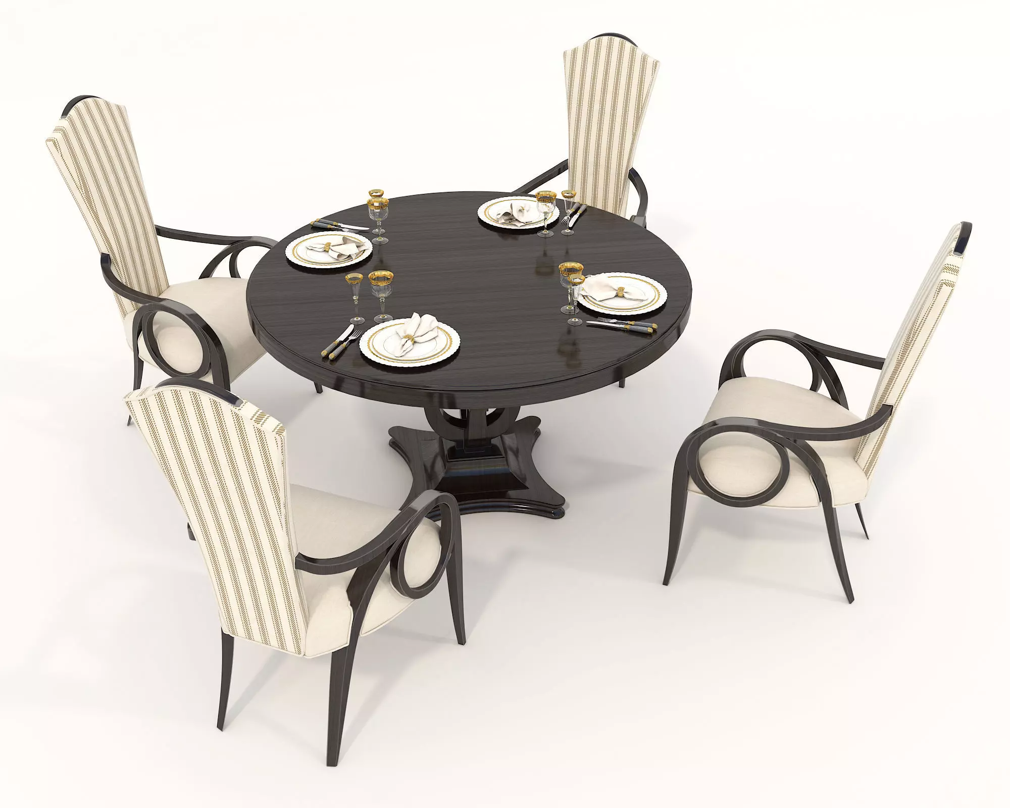 European style Dining Table and Chairs 3 3D model_1