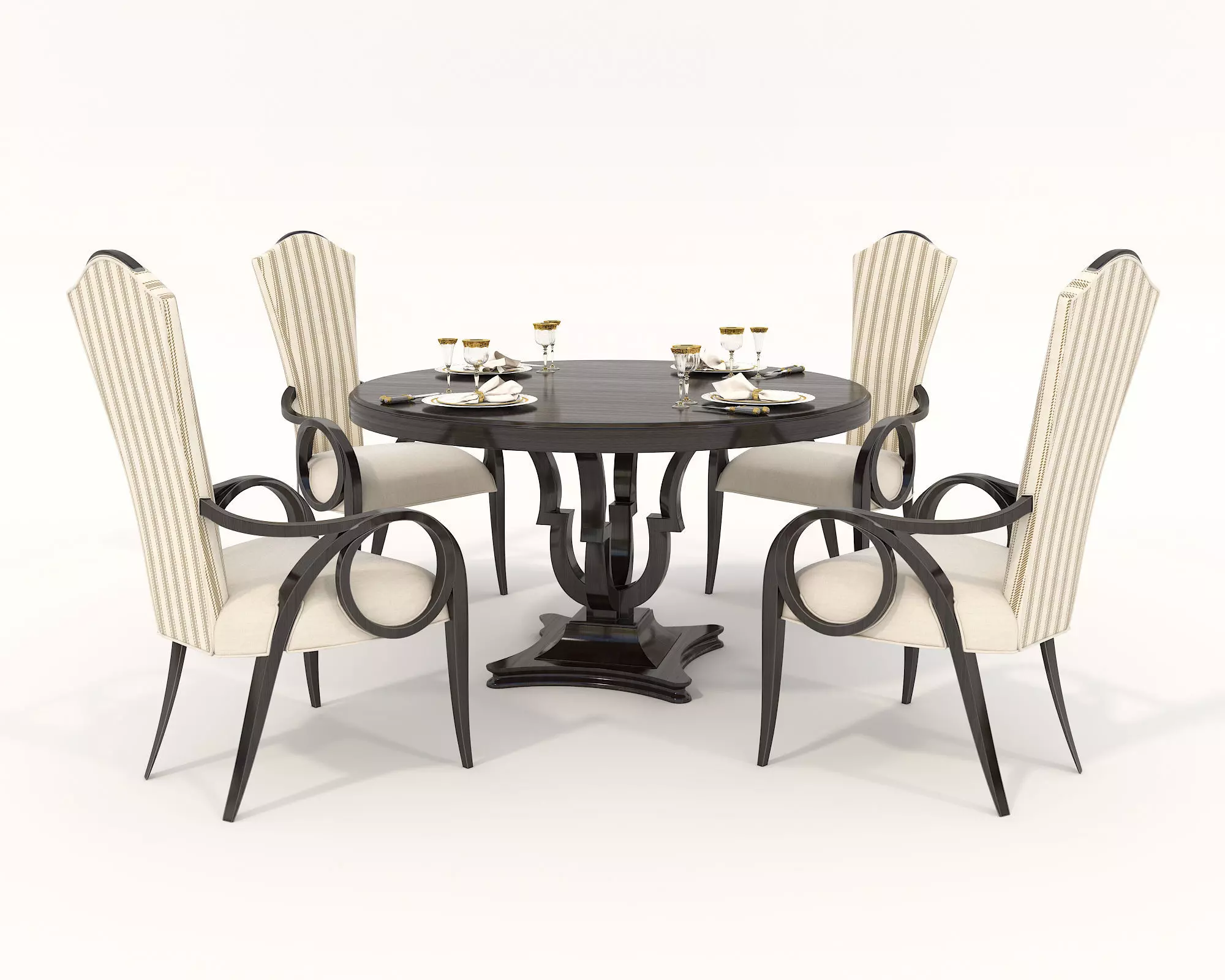 European style Dining Table and Chairs 3 3D model_0