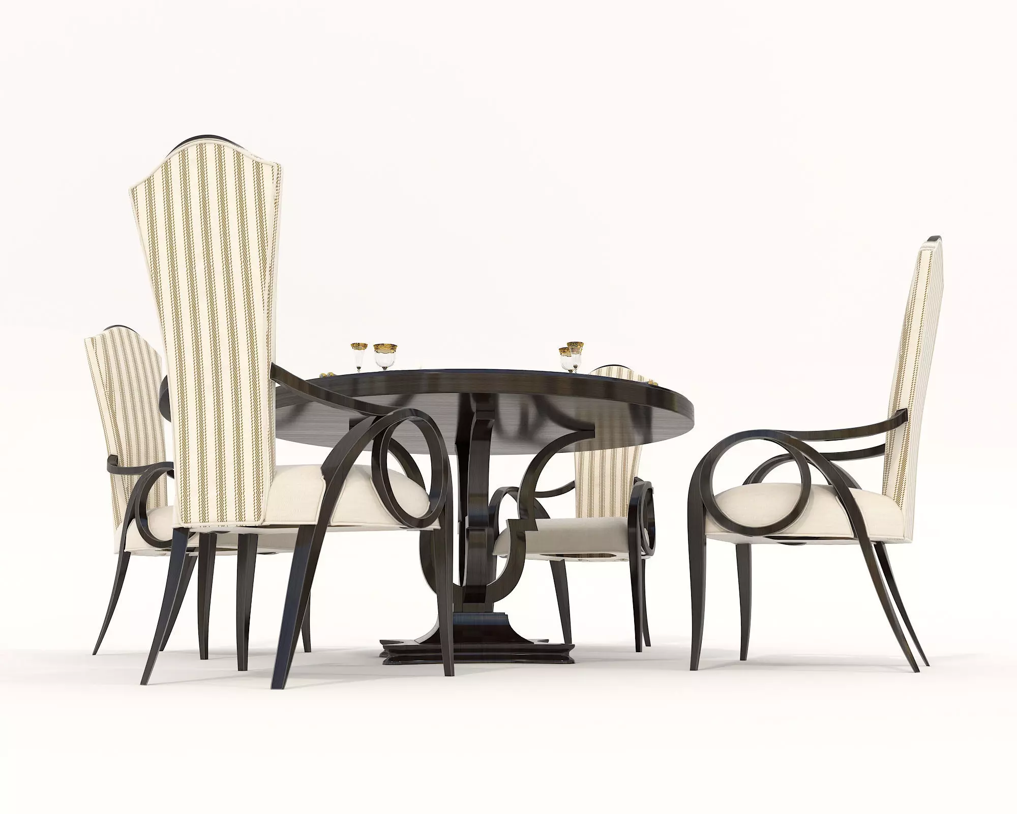 European style Dining Table and Chairs 3 3D model_2