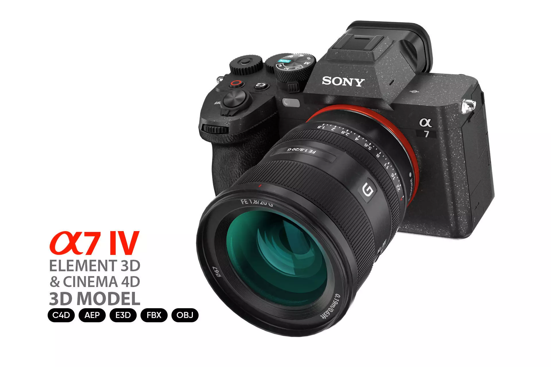 Sony Alpha A7 IV 3D Model for Element 3D and Cinema 4D 3D model_0
