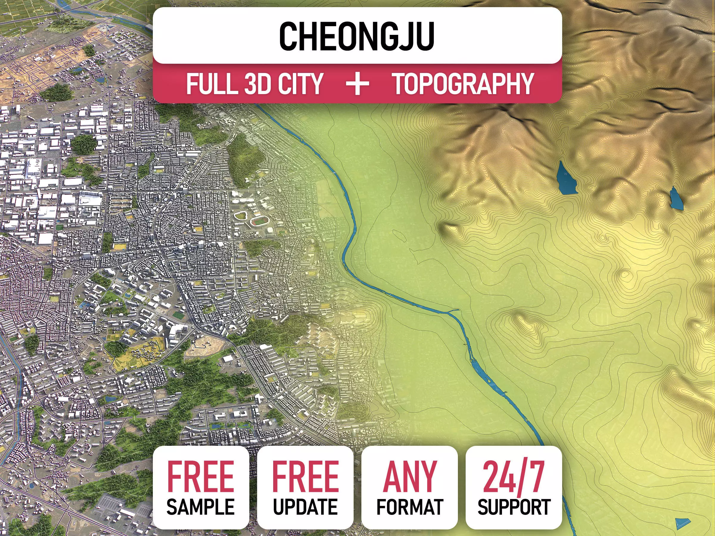 Cheongju - 3D City Topography Terrain 3D Model Collection_0