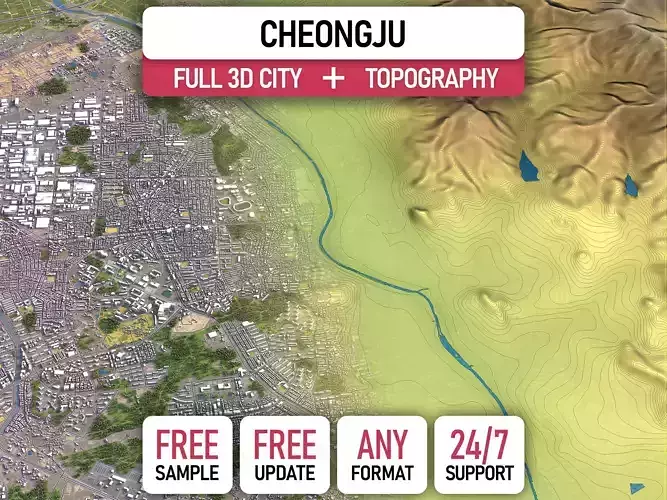 Cheongju - 3D City Topography Terrain 3D Model Collection