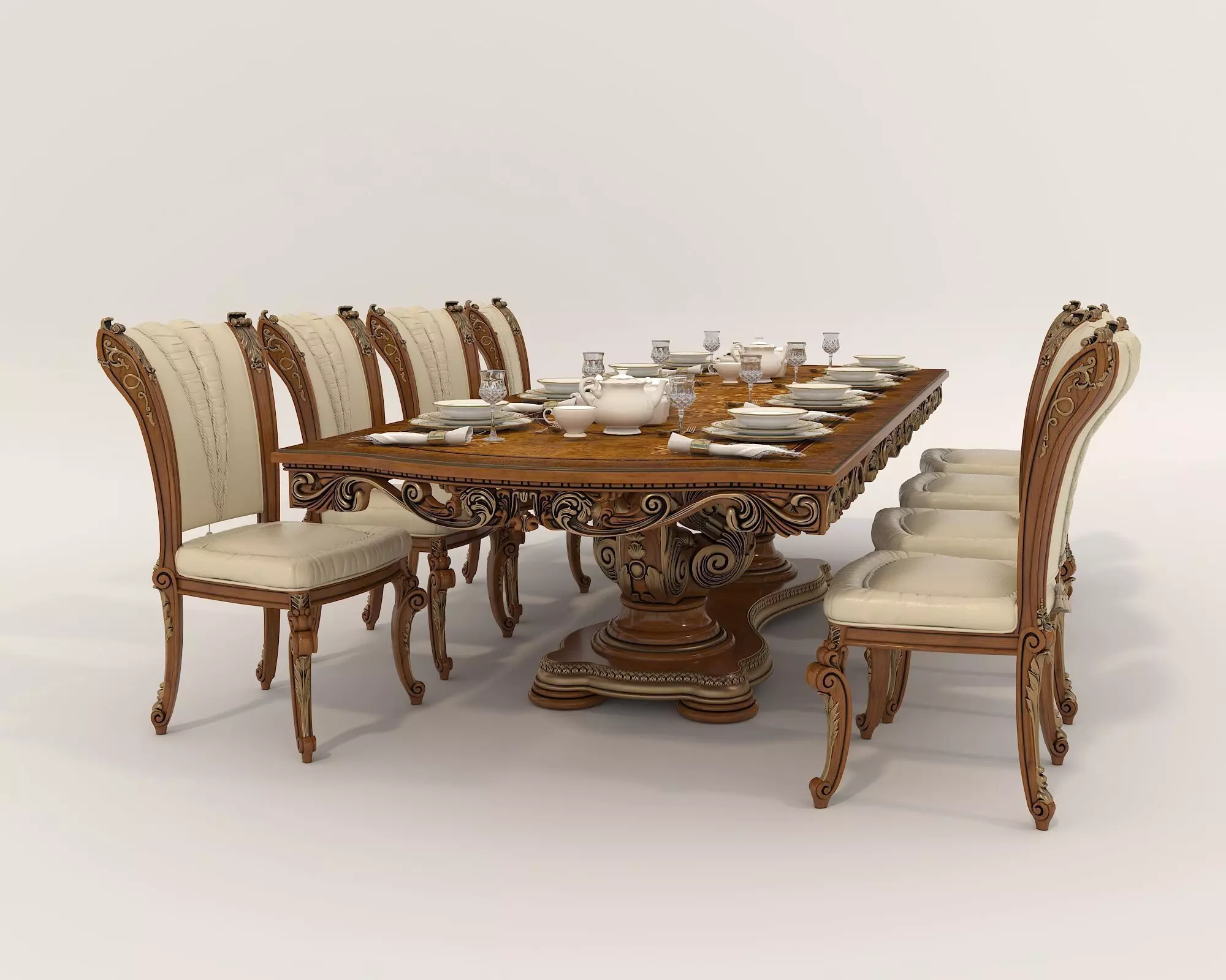 Classic European style Dining Table and Chairs 27 3D model_2