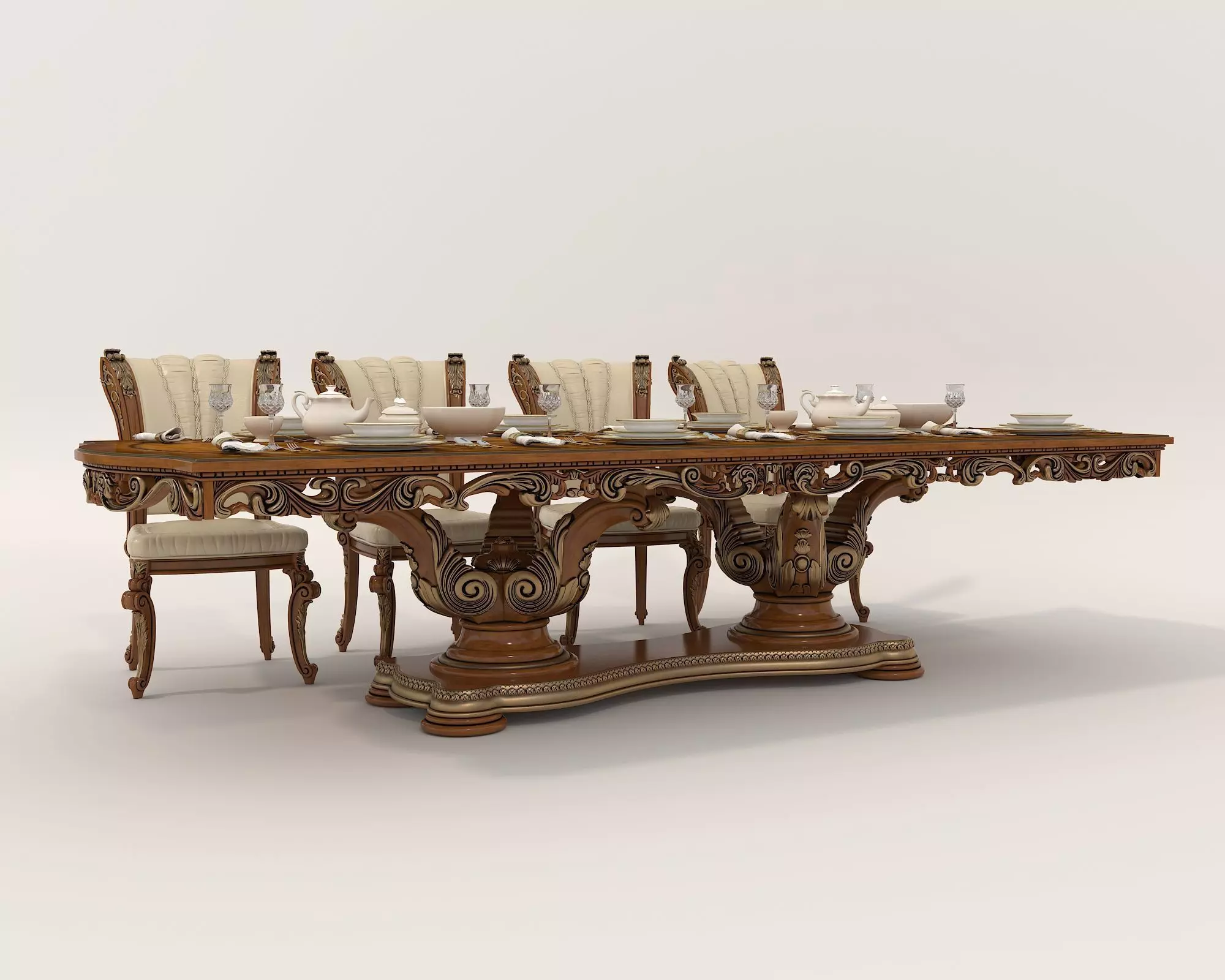 Classic European style Dining Table and Chairs 27 3D model_4