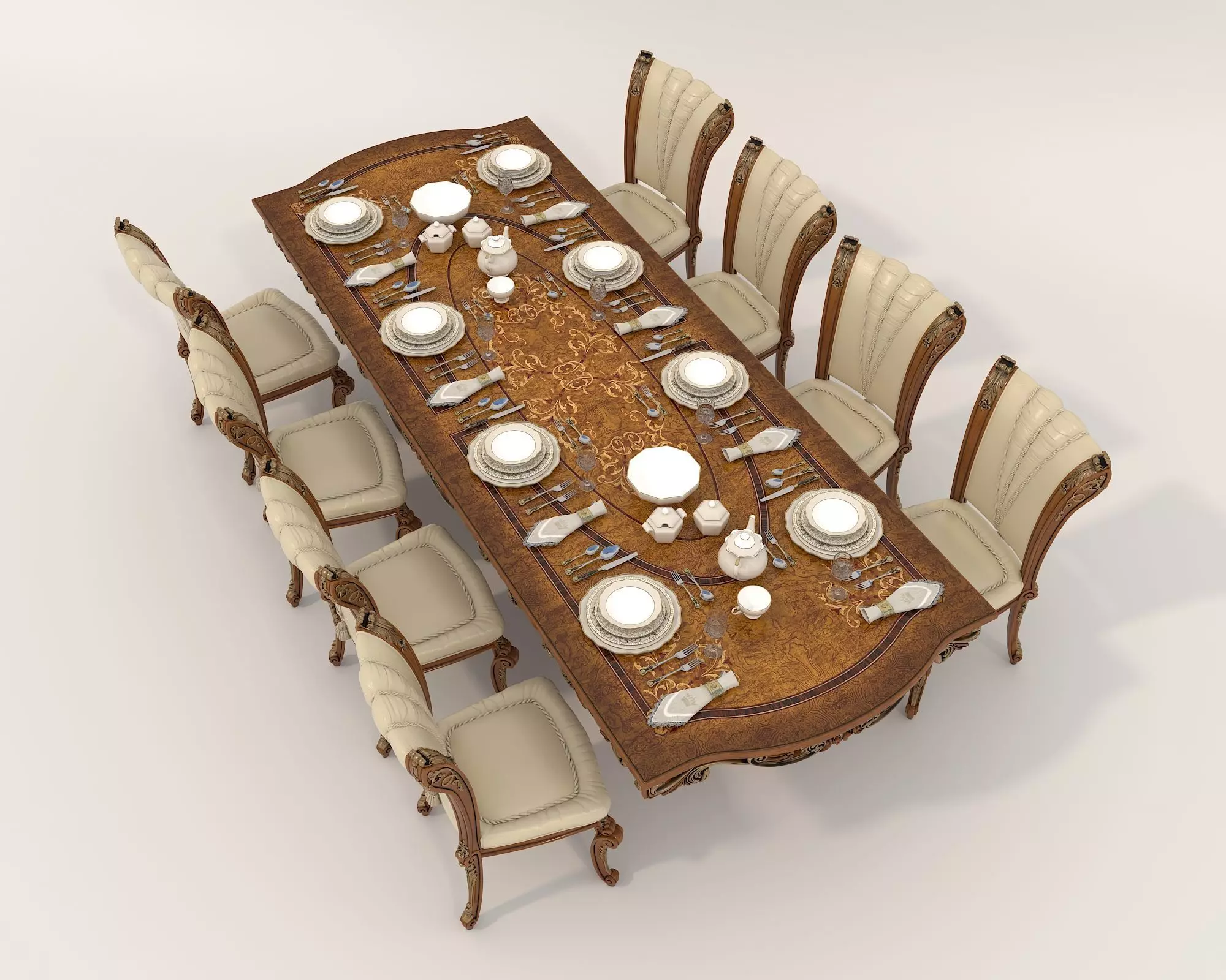 Classic European style Dining Table and Chairs 27 3D model_3