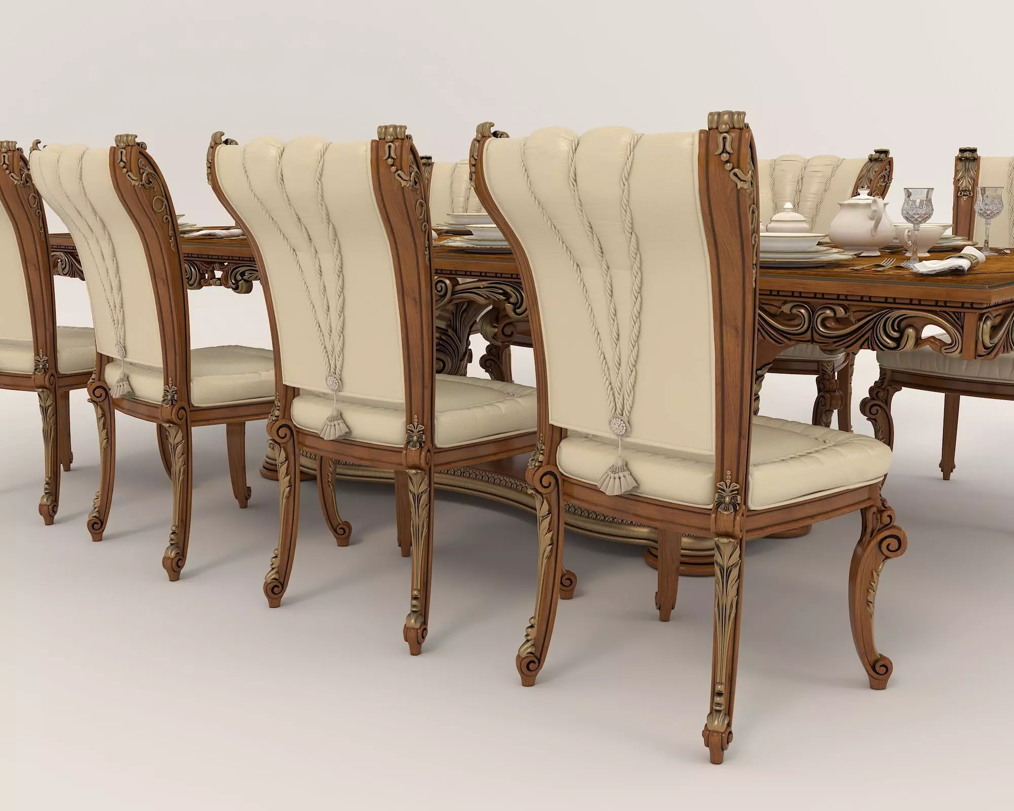 Classic European style Dining Table and Chairs 27 3D model_6