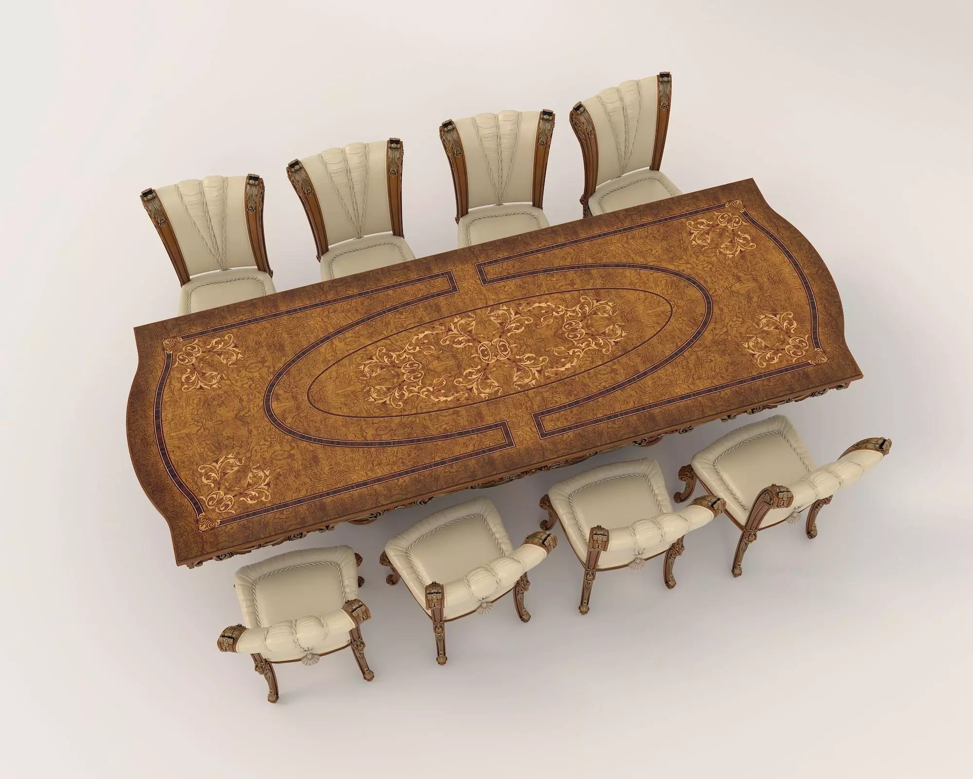 Classic European style Dining Table and Chairs 27 3D model_1