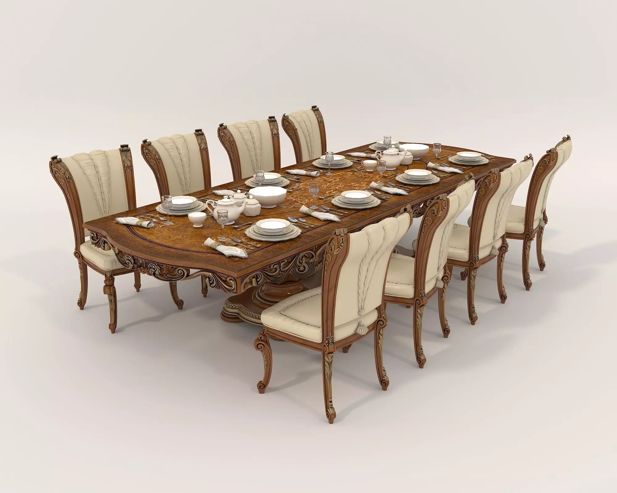 Classic European style Dining Table and Chairs 27 3D model_0