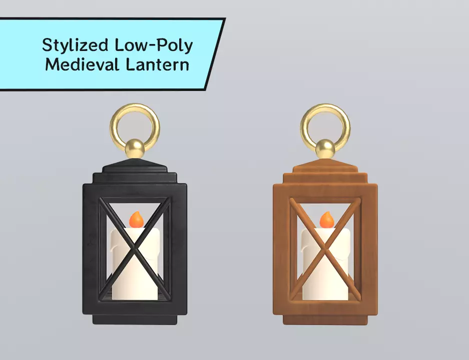 Stylized Low-Poly Medieval Lantern Low-poly 3D model_0