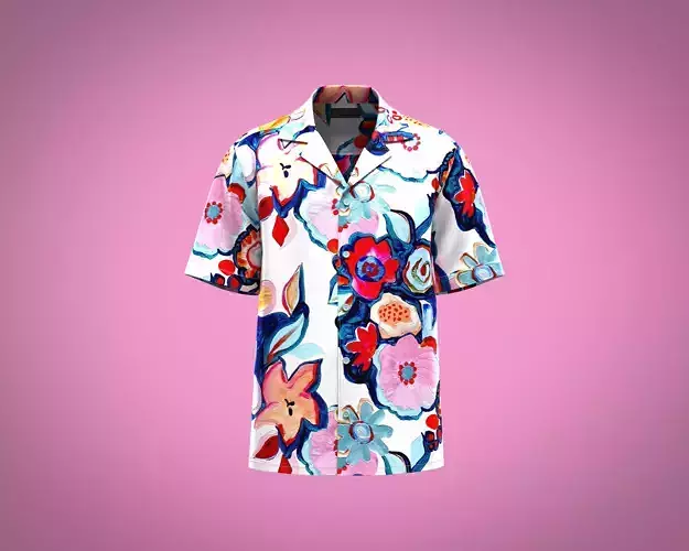 Mens resort shirt with with big floral print