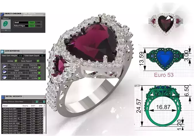 Ruby Heart Cocktail STL 3DM 3D Ring  model jr00268