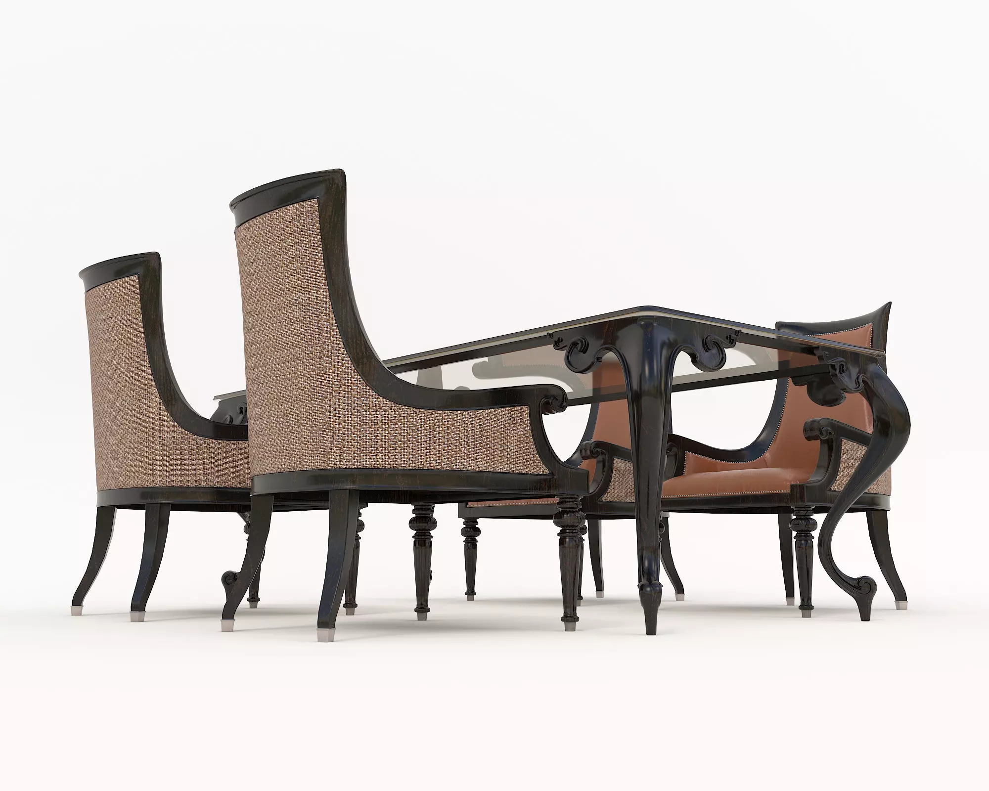 Indochina style Dining Table and Chairs 3D model_2