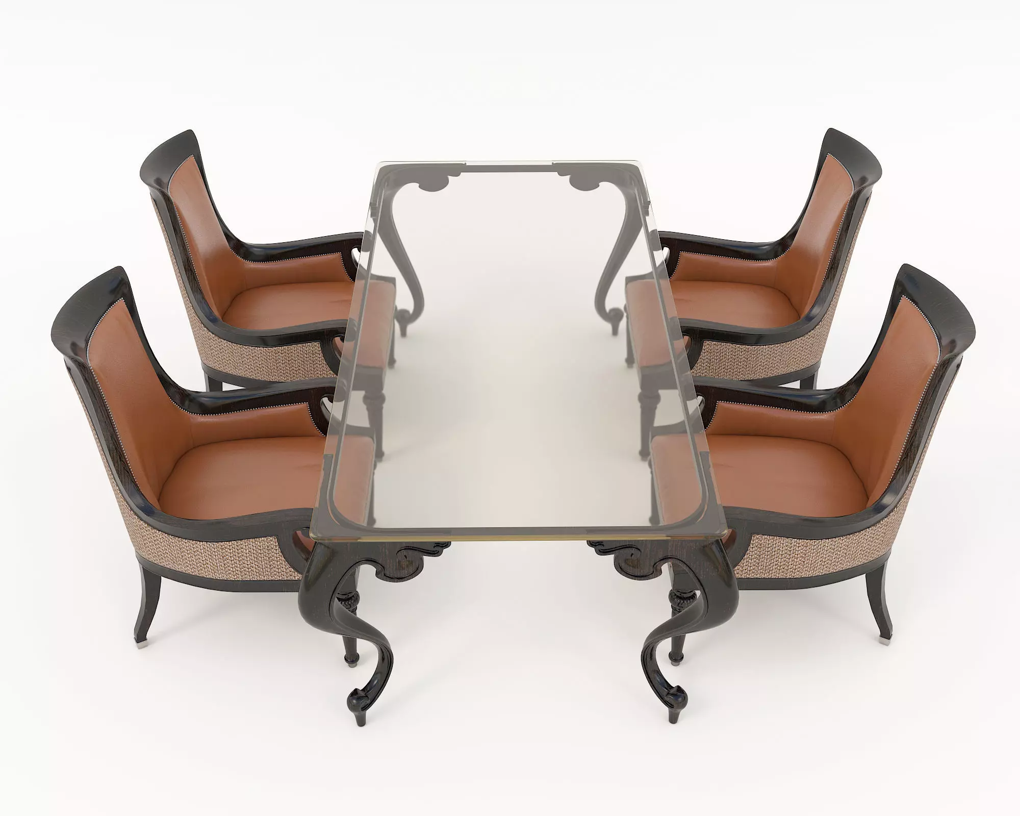 Indochina style Dining Table and Chairs 3D model_3