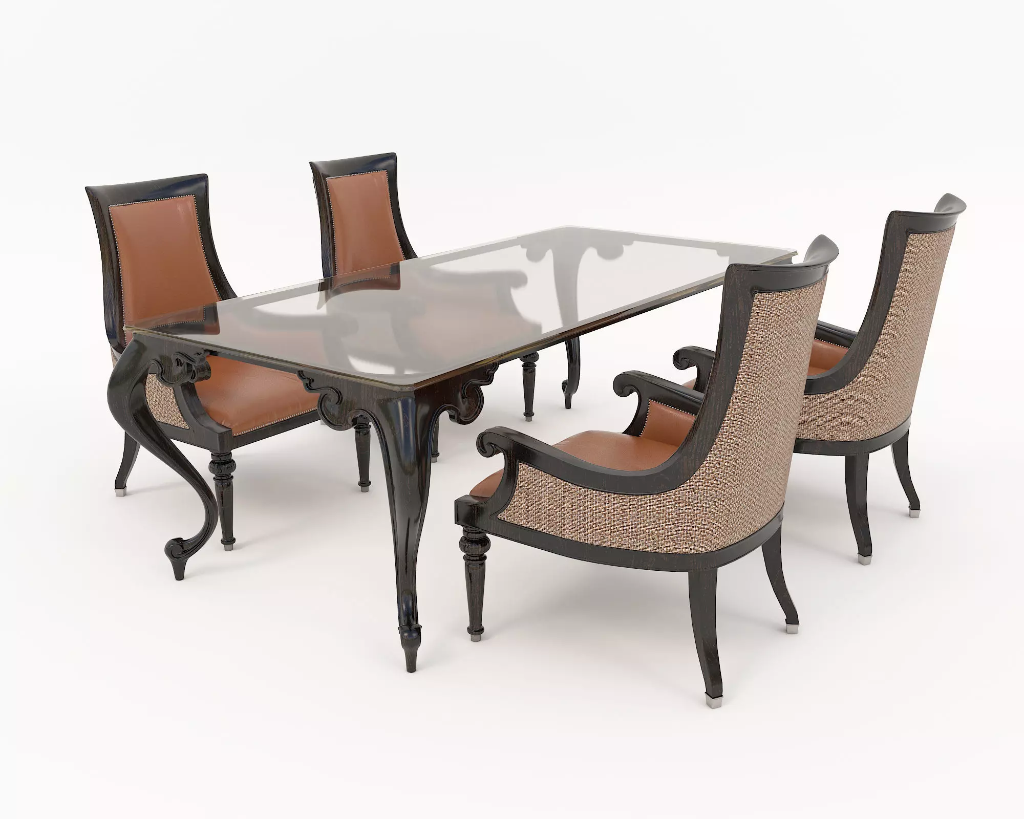 Indochina style Dining Table and Chairs 3D model_0