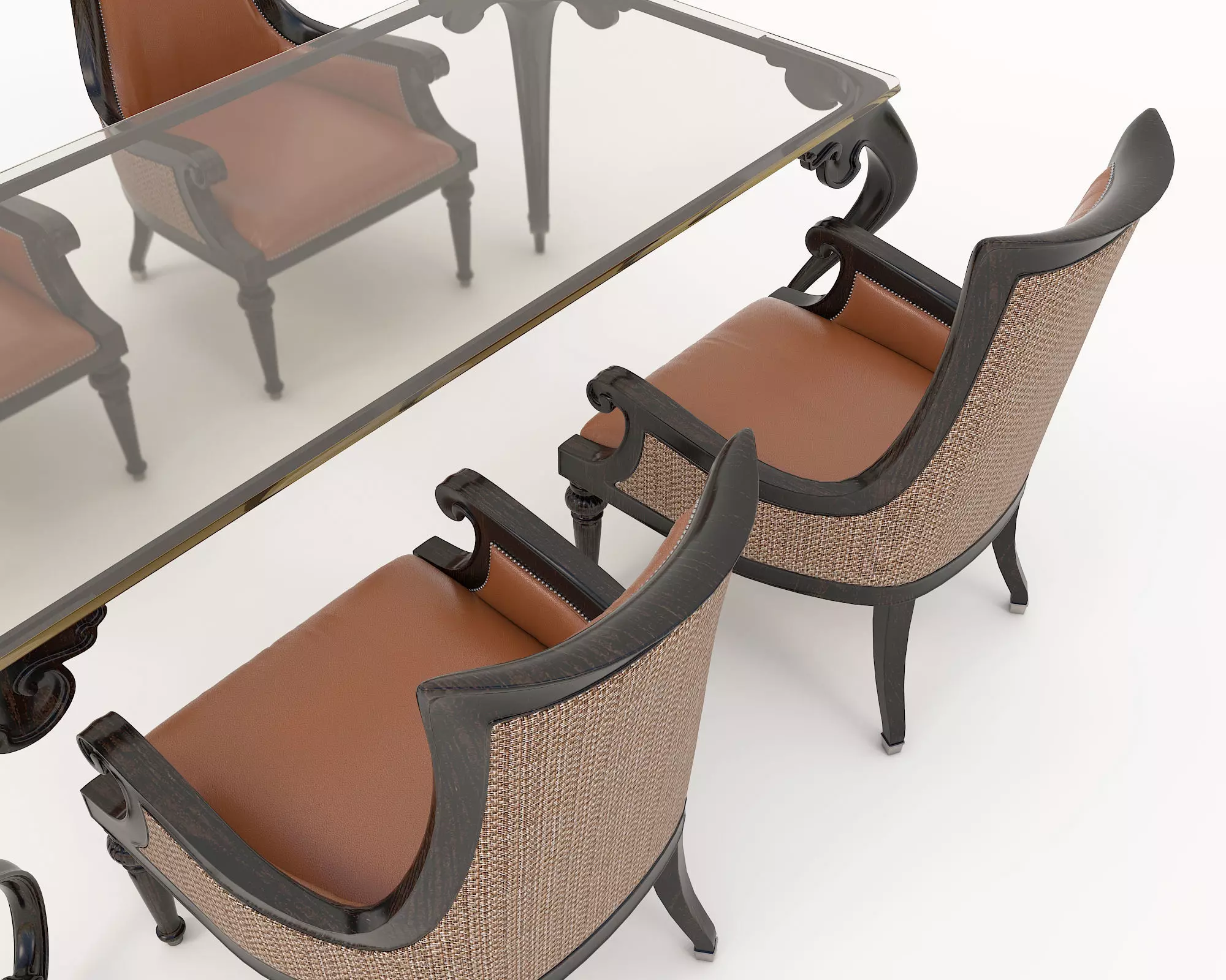 Indochina style Dining Table and Chairs 3D model_5