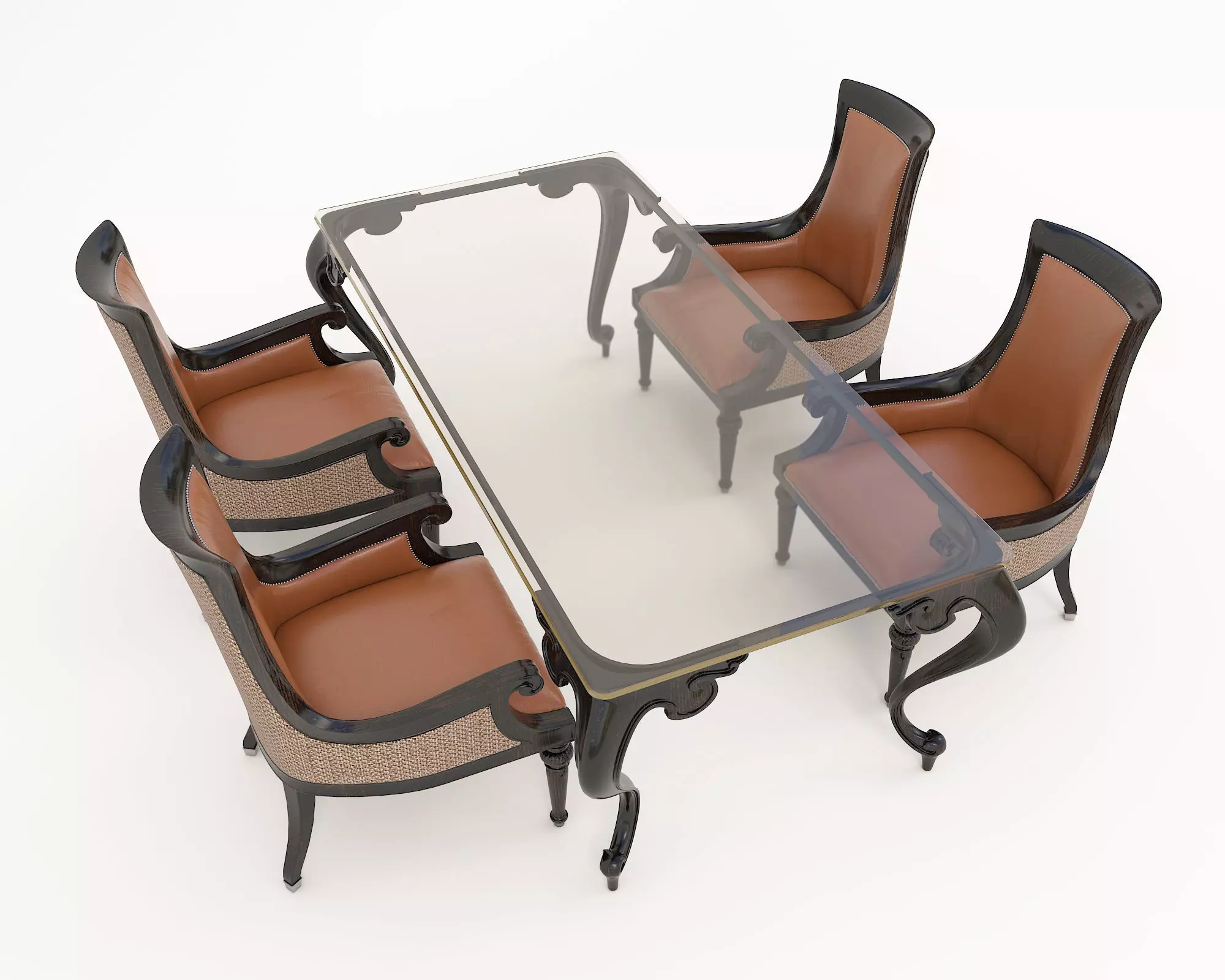 Indochina style Dining Table and Chairs 3D model_4
