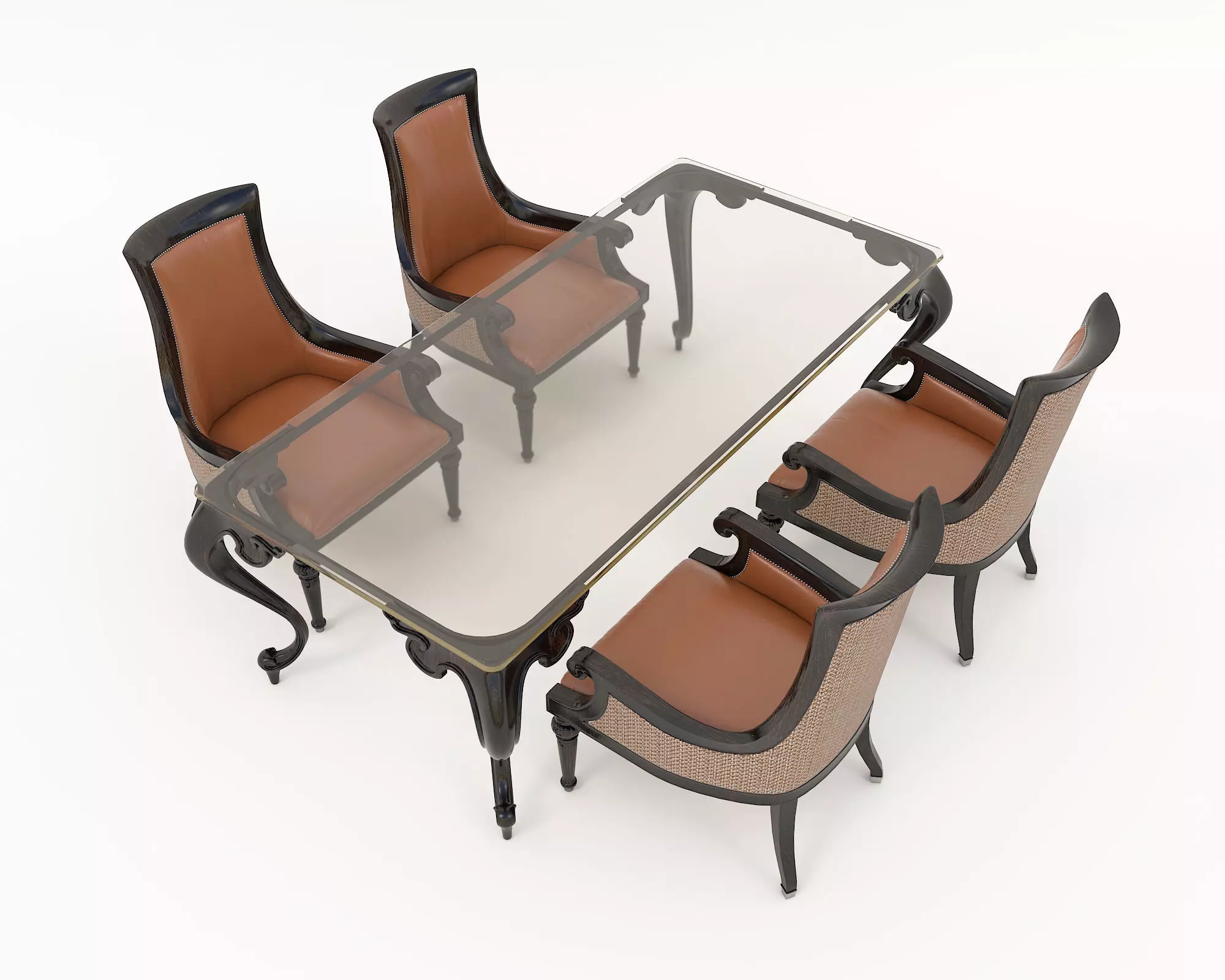 Indochina style Dining Table and Chairs 3D model_1