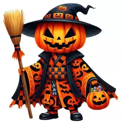 Cute Pumpkin Witch Broom Candy Basket 3D Halloween Character Low-poly 3D model