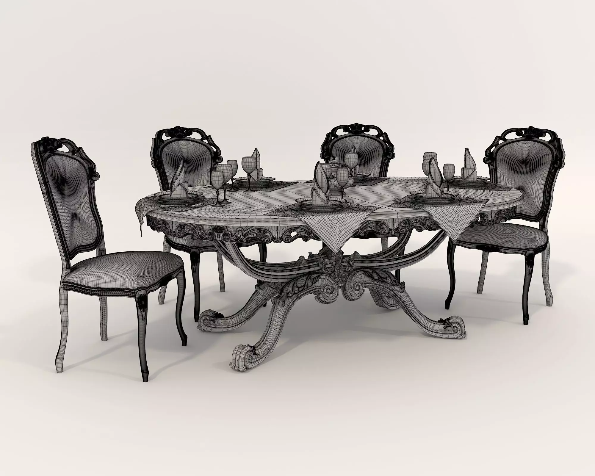 Classic European style Dining Table and Chairs 28 3D model_10