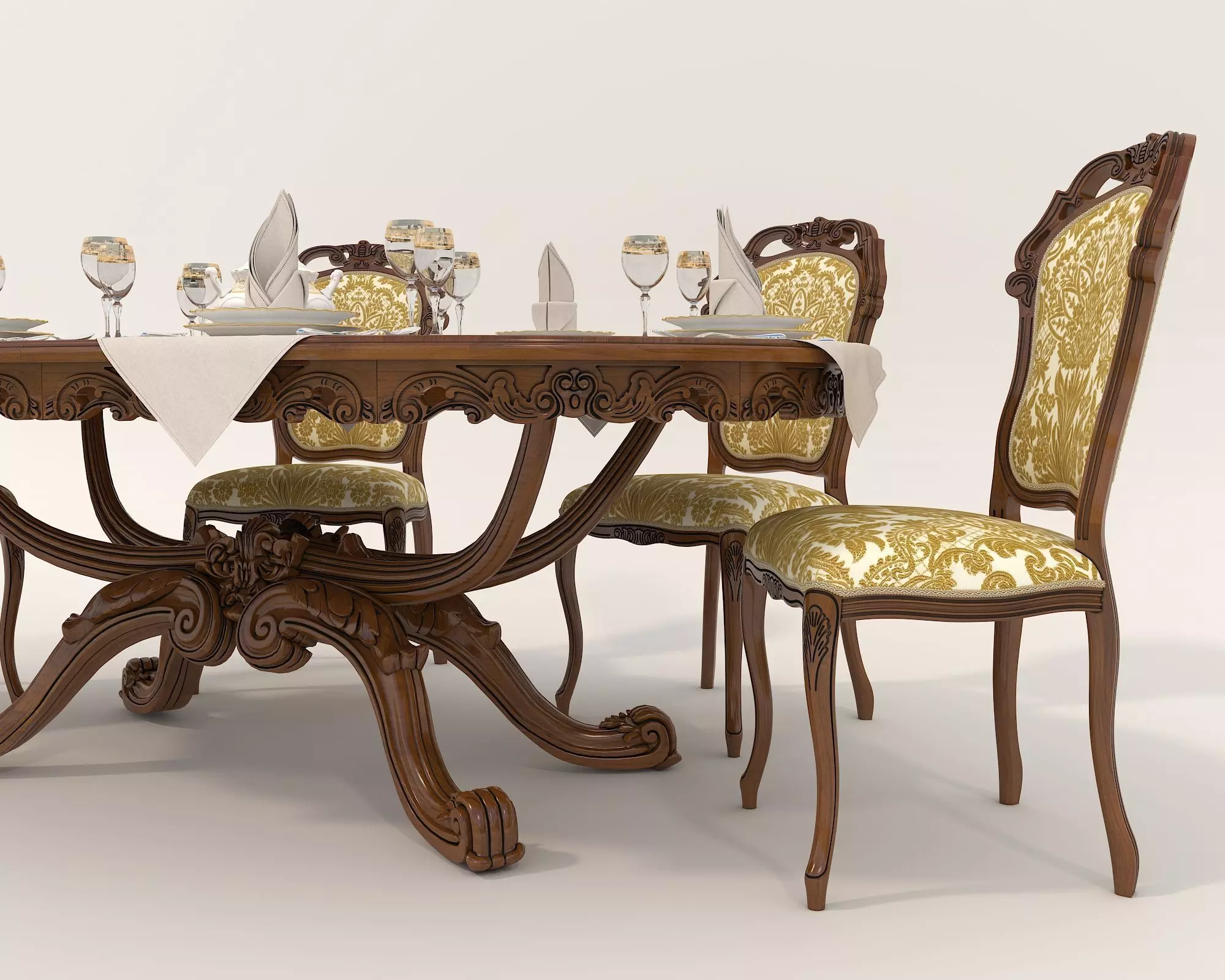 Classic European style Dining Table and Chairs 28 3D model_2