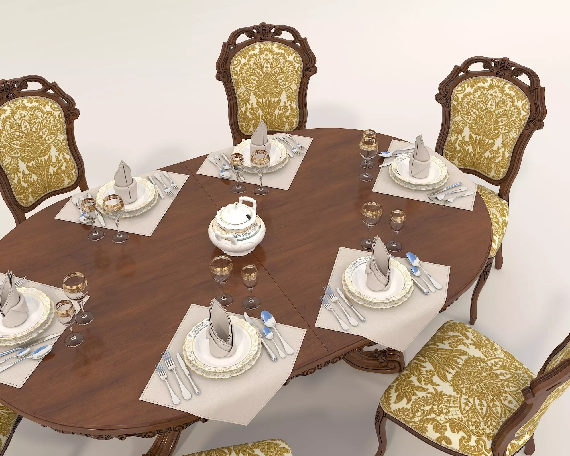 Classic European style Dining Table and Chairs 28 3D model_4