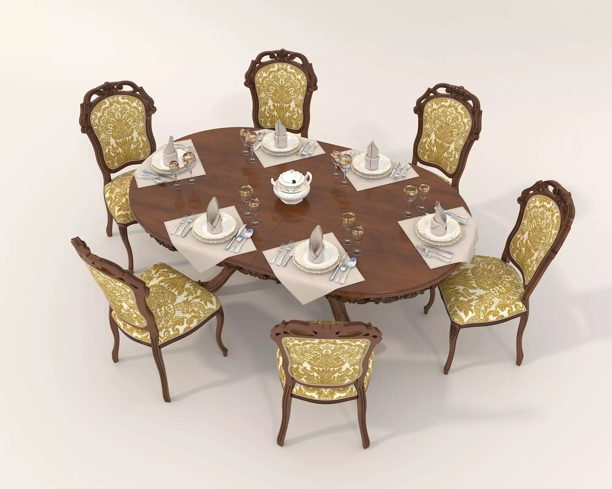 Classic European style Dining Table and Chairs 28 3D model_1