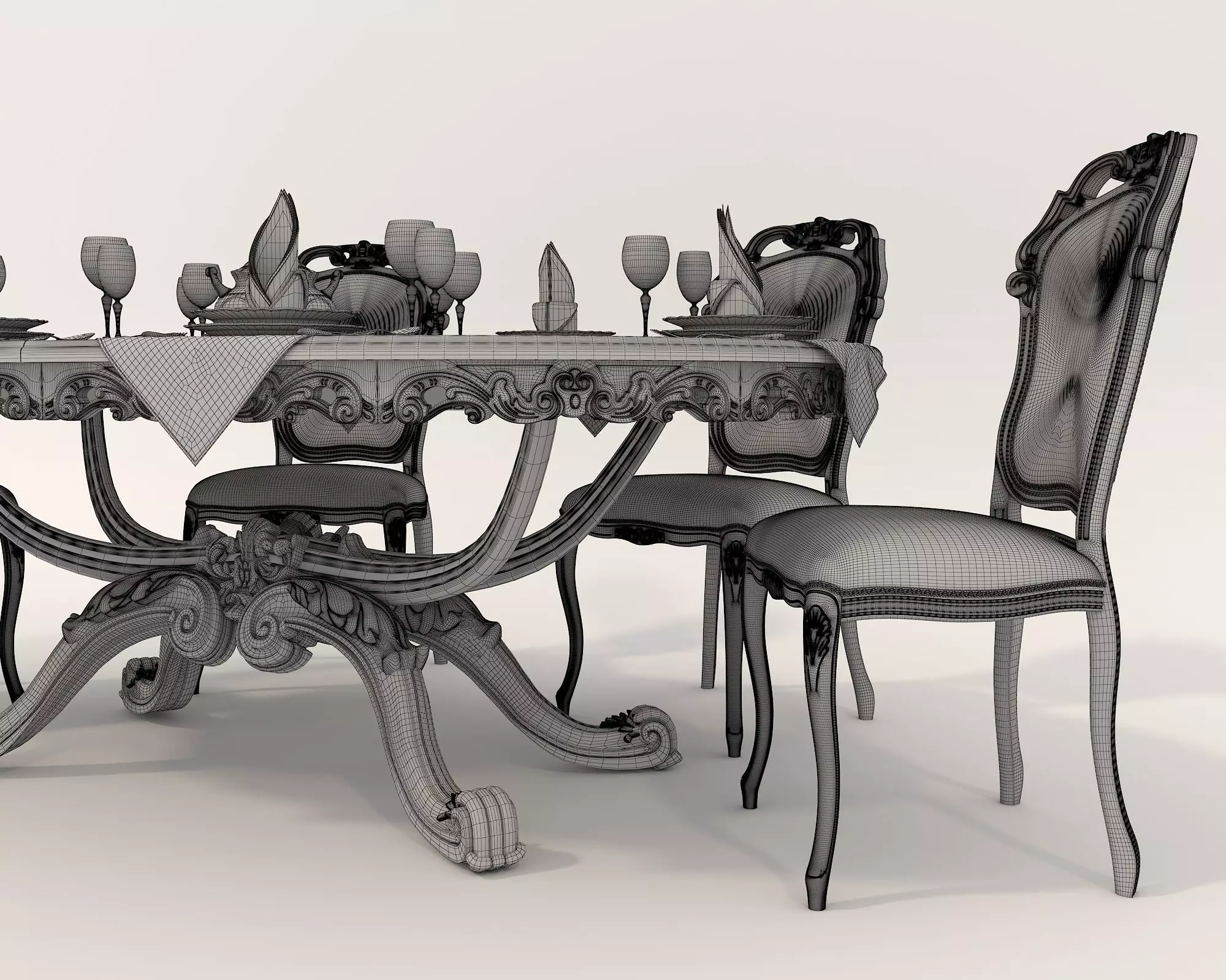 Classic European style Dining Table and Chairs 28 3D model_11