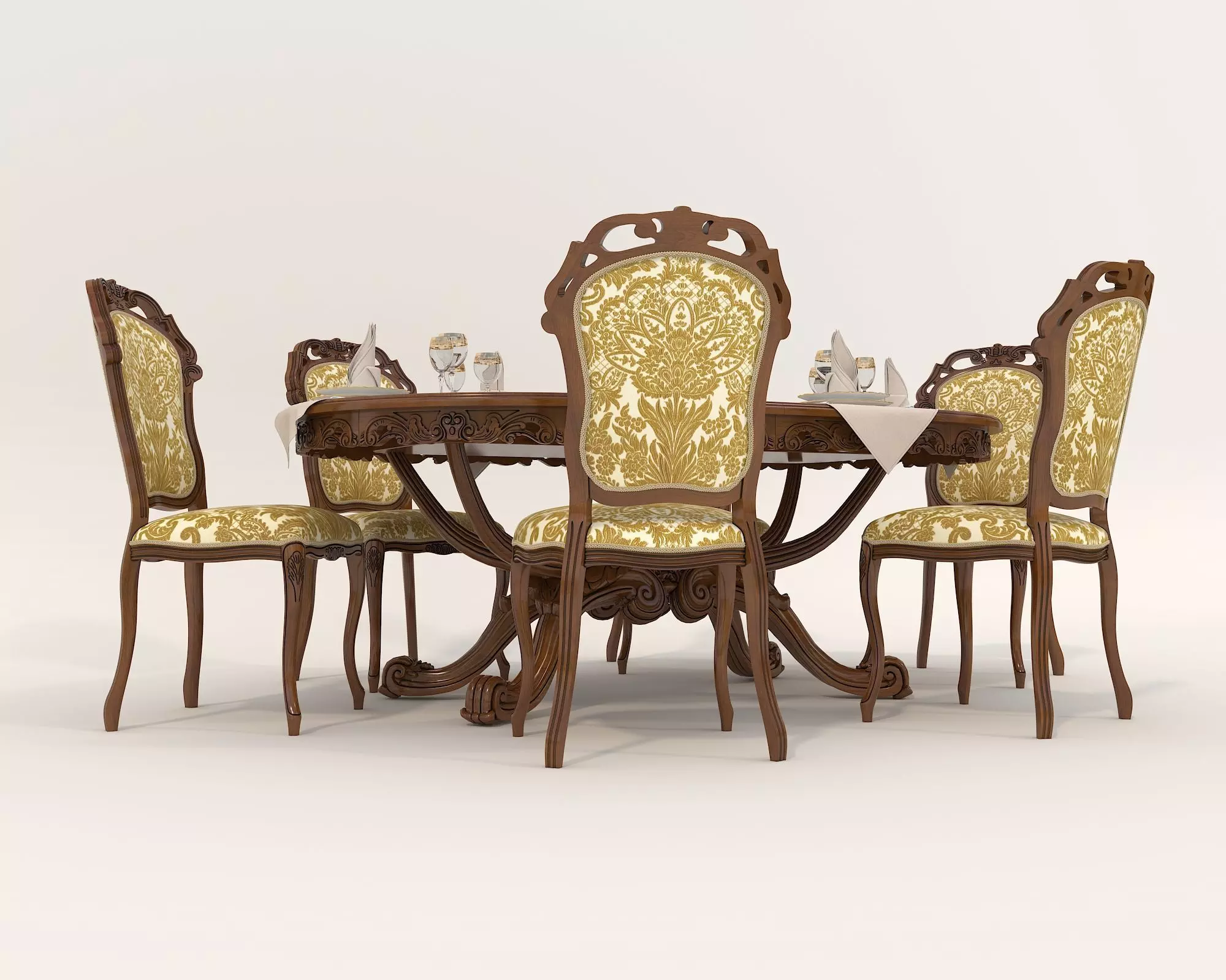 Classic European style Dining Table and Chairs 28 3D model_7